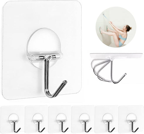 Adhesive Wall Hooks for Hanging Heavy Duty Towel Coat Hooks Waterproof Transparent Hook for Bathroom Shower Kitchen Keys Door Outdoor Home Improve...