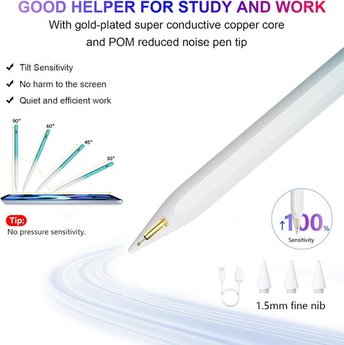 Pencil 1st Generation for iPad (USB-C 10 Min Quick Charge), Professional Student Pencil for iPad with Palm Rejection & Tlit, Stylus Pen for iPad 6...