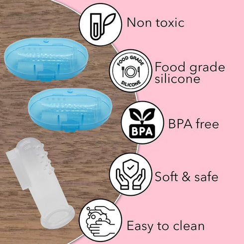 Baby Finger Toothbrush (Set of 2) - Silicone Baby Toothbrush with 2 Cases in Blue - Toddler Training Toothbrush - Newborn Oral Massager - Easy Ora...