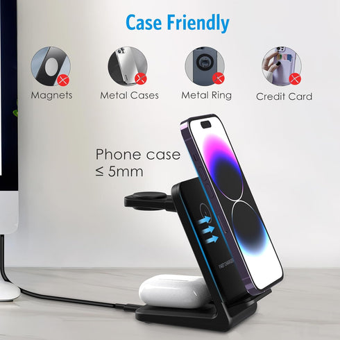 Criacr 3 in 1 Charging Station for Apple Samsung Multiple Devices,Wireless Chager for iPhone 15/14/13/12 & Samsung Galaxy, Magsafe Charging Stand ...