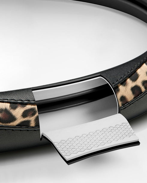 Steering Wheel Cover - Made with PVC Leather and Leopard Fabric - Universal 14 1/2 inches to 15 inches for Most Automotive Steering Wheel (Leopard...