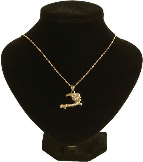 24K Gold Plated The Republic of Haiti Map Pendant Necklace Chain Port-AU-Prince Map Jewelry...