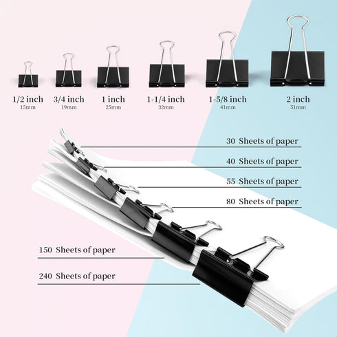 Medium Binder Clips, 36 Pack, 1-1/4 Inch, Standard 32mm, Black, Capacity 0.6 Inch, 1.25 Inch Medium Clips, Fold Clamp, Office Supplies...