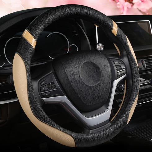 Steering Wheel Cover for Car Leather Universal Steering Wheel Covers for Men Women Fit Cars SUV Truck Pickup 15inch (Beige)...