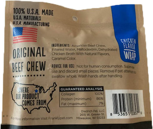 Frankly Chicken Flavor Beef Roll Wrap Chews,Pack of 5,Small Rolls,5 inches Long 100percent U.S.A Made American Beef Chew...