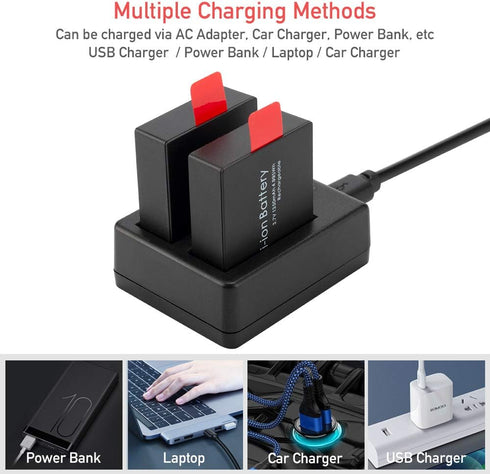Action Camera Battery Pack, 1350mAh Rechargeable Battery(3-Pack) with USB Dual Charger for Sports Camera, Compatible with AKASO EK7000/CAMPARK/CRO...