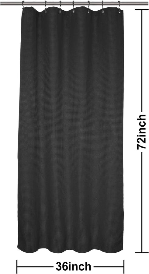 Stall Shower Curtain Fabric 36 x 72 Inch, Waffle Weave, Hotel Luxury Spa, 230 GSM Heavy Duty, Water Repellent, Black Pique Pattern Decorative Bath...