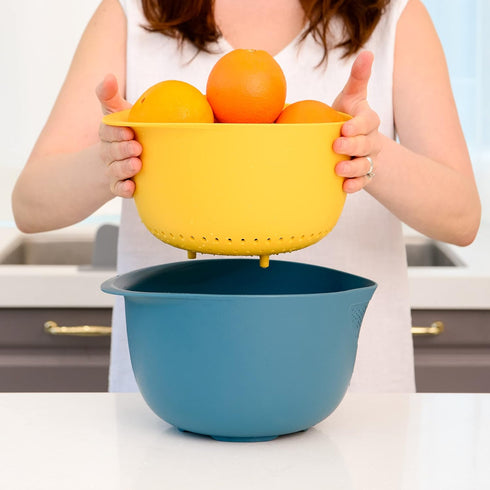 BLUE GINKGO Rice Strainer and Kitchen Colander Set - Strain Rice, Quinoa and Small Grains - Soak, Wash and Drain Vegetables and Fruit - (4 Quart B...
