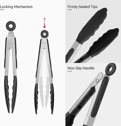 600ºF Heat Resistant Kitchen Tong: U-Taste 7 inch Silicone Cooking Tong with Firm Sealed Non Stick Rubber Tips & Silicon Coated 18/8 Stainless Ste...