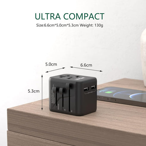 LENCENT Universal Travel Adaptor Plug with 2 USB Ports, International Power Adapter with UK/USA/EU/AUS Plug, Mini & Compact, All-in-One Worldwide ...