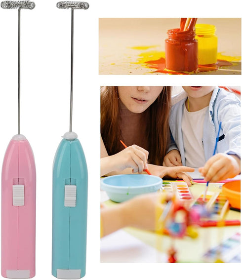 2 Pcs Mini Hand Mixer, High Frequency Motor One Hand Control Rustproof Stainless Steel Material Electric Stirrer for Household Coffee Painting Col...
