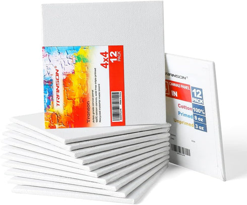 Transon 4x4 Artist Canvas for Painting MDF Board Painting Canvas No Warping 12Pack Acid-Free Primed...