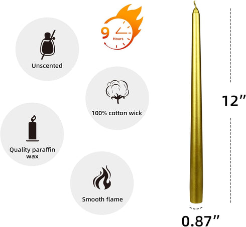 Zest Candle Inch, Metallic Bronze Gold 12-Piece Taper Candles, 12 inch, Count...