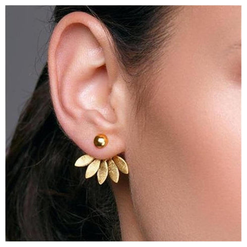 Vintage Lotus Ear Jacket Earrings Gold Lotus Jacket Earrings Lotus Ear Climber Earrings Front Back Earrings Jewelry for Women and Girls...