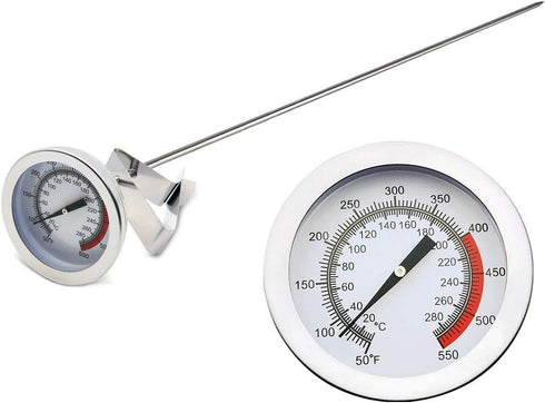 Deep Fryer/Candy/Turkey Thermometer with Clip&15 inch stem - Professional Kitchen Pot Fryer,Stainless Steel Fry Oil Thermometer for Frying,Candy a...