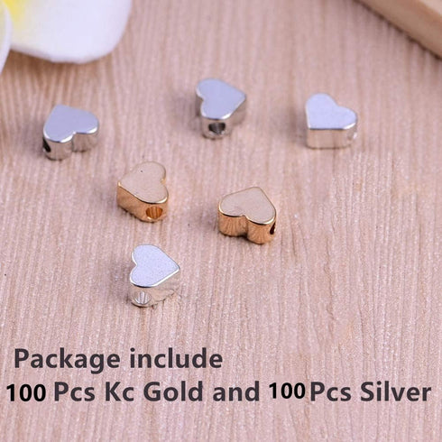 200 Pcs Heart Shape Spacer Beads Small Hole Metal Spacer Beads for Making Bracelet Necklace Earring Accessories DIY Handmade Craft (100 Gold+100 S...