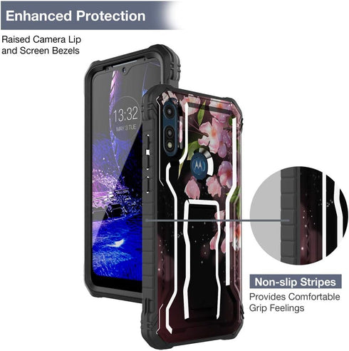 FITO Moto E Phone Case, Dual Layer Shockproof Heavy Duty Case for Moto E 2020 Phone with Screen Protector, Built-in Kickstand (Pink Flowers, Moto ...