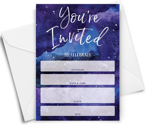 Printed Party Kids Birthday, Outer Space Galaxy, 25 Invitations and Envelopes...