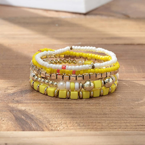 COLORFUL BLING 5Pcs/Set Bohemian Stackable Beads Bracelet for Women Multilayer Boho Seed Statement Stretch Strand Bracelet Friendship Women Jewelr...