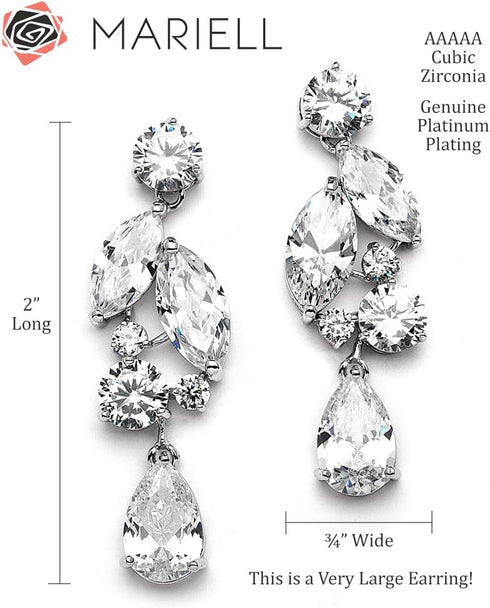 Mariell Bridal and Wedding Large Statement Earring, Bold Size Cubic Zirconia Crystal Jewelry for Brides, Pageant, Prom and Mother of the Bride...