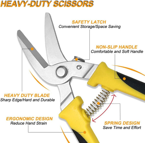 8 Inch Heavy Duty Scissors, Multifunction Shears for Cutting Cable Wires, Cardboard (8-Inch Curve Snips)...