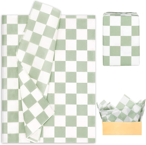Whaline 100 Sheets Checkered Tissue Paper Sage Green Gift Wrapping Paper Art Craft Paper for DIY Crafts Wedding Birthday Baby Shower Party Decorat...