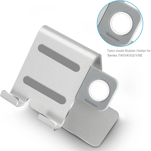 Tranesca 2 in 1 Charging Stand Compatible with Apple Watch Series Ultra2/Ultra/9/8/7/6/5/4/3/2/1/SE (38mm/40mm/41mm/42mm/44mm/45mm/49mm) and Compa...