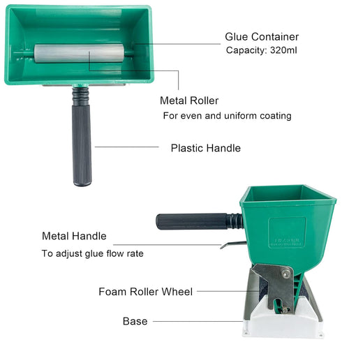 6 Inch Portable Glue Applicator Roller with Paint Bucket Handheld Manual Adhesive Glue Spreader with 2 Foam Wheels for Carpenter Woodworking, 10.5...