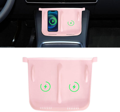 Center Console Wireless Charger Anti-Slip Silicone Mat, Waterproof Phone Pad for Wireless Charging, Car Interior Accessories Universal for Model 3...