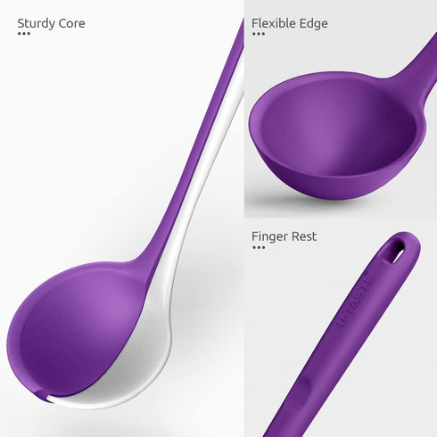 13 inch Silicone Soup Ladle: U-Taste 600ºF Heat Resistant 4 oz Large Non-stick Seamless Rubber Kitchen Deep Serving Spoon with Non-slip Solid Long...