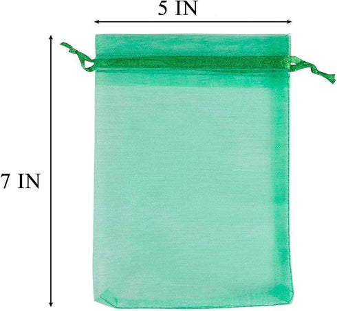 100 Count Organza Drawstring Gifts Bags for Jewelry,Earring,Crystal, 5x7 Inch Sheer Fabric Mesh Green Travel Decorative Pouch for Baby Shower,Chri...