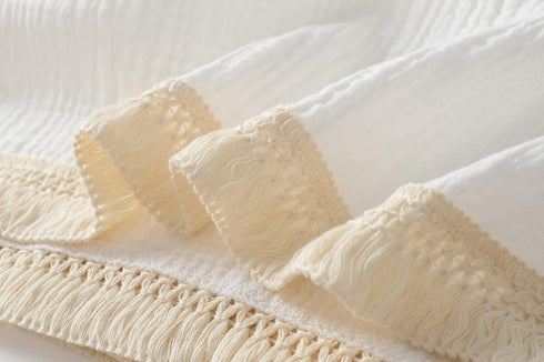 Cotton Muslin Baby Blanket with Tassel?Large 47" x 47" Baby Receiving Blanket with Fringe, Boho Muslin Swaddle Blanket with Fringe, Nursery Decor ...