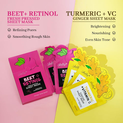 Beet Vitamin A & Turmeric Facial Sheet Masks For Skin care,Beauty,for All Skin Types,Helps Anti Wrinkles, Smooths,and Moisturizing Skincare (10-Pa...