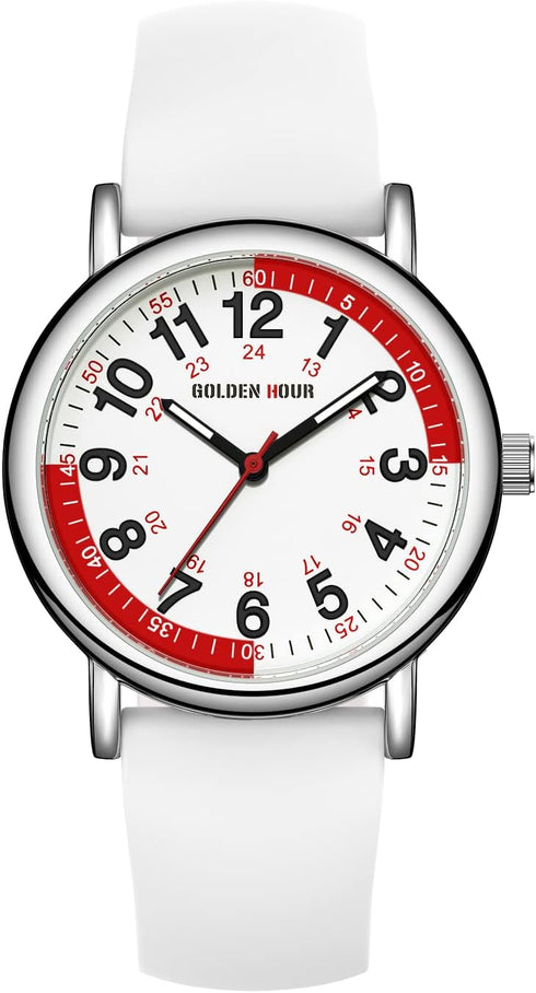 GOLDEN HOUR Waterproof Nurse Watch for Medical Professionals, Students Women Men - Military Time Luminouse Easy to Read Dial, 24 Hour with Second ...