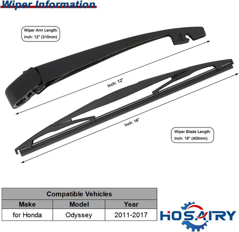 Rear Wiper Arm Blade Set for Honda Odyssey 2011-2017 Rear Windshield Wiper Arm Blade Assembly 76720-TK8-A01 76730-TK8-A21...