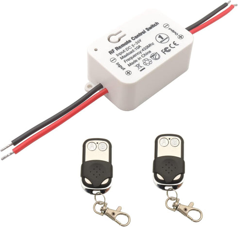 DieseRC 433Mhz Universal Wireless Remote Control Switch DC 12V 1CH RF Relay Receiver Module with 2 Transmitters, EV1527 Learning Code Smart Home R...