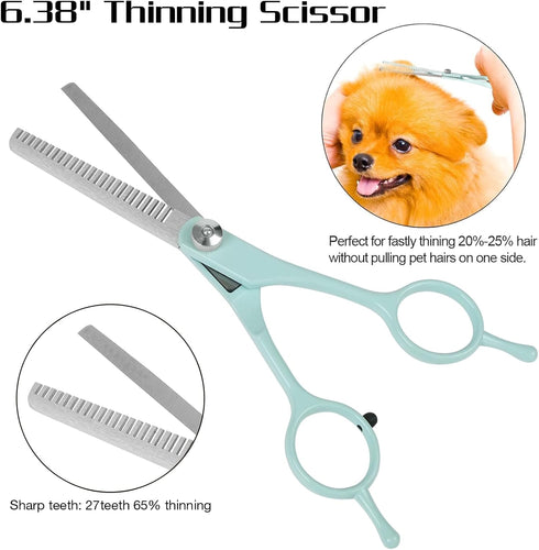Professional Dog Grooming Scissors Set, 5 in 1 Dog Grooming Scissors Kit, Curved Dog Scissors Pet Thinning Shears, Pet Grooming Supplies, Blue...