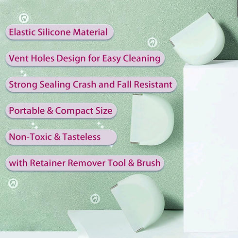 Retainer Case with Vent Holes Slim Silicone Cute Retainer Holder Portable Thin Braces Case Compatible with Invisalign Travel Denture Night Mouth G...