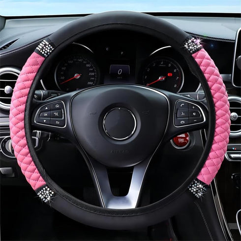 Soft Leather Car Steering Wheel Cover, Universal 15 Inch Colorful Rhinestones Anti-Slip Elastic Steering Wheel Covers for Most Cars, Sparkly Cryst...