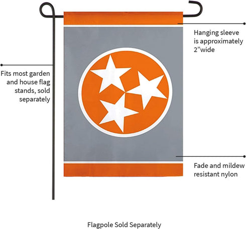 Evergreen Flag Tennessee Tri Star, Grey Garden Applique Flag | Patriotic Garden Flag 12x18 Double Sided | Small Garden Flags For Outside | All Sea...