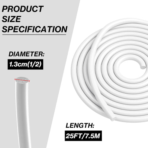 25FT Backer Rod 1/2 Inch Diameter Foam Caulk Concrete Expansion Joint Filler White Saver Weather Strip Seal for Gaps and Joints Concrete Filling (...