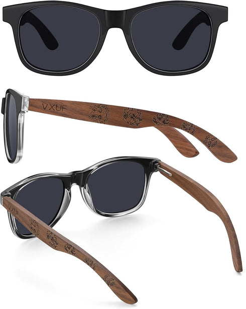 Wooden polycarbonate Sunglasses for men and women polarized light UV protection wooden foot pattern carved sunglasses...