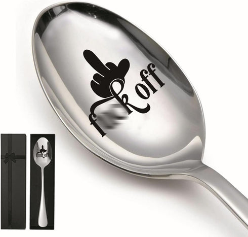 FxxK OFF?Funny Engraved Stainless Steel Spoon,Restoration Spoon, Playful Humor - Spoon, Coffee/Dessert/Oatmeal/Soup Spoon, Birthday/Anniversary/Ch...