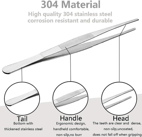 Gutsdoor Kitchen Tweezers Stainless Steel food Tongs for Cooking Tongs with Precision Serrated Tips Medical tweezers(12 Inch Straight)...