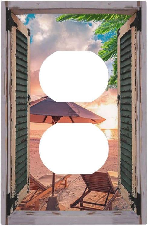 Tropical Summer Beach Sunset 1 Gang Outlet Covers Duplex Receptacle Wall Plate Decorative Electrical Faceplate Lightswitches for Bathroom Bedroom ...