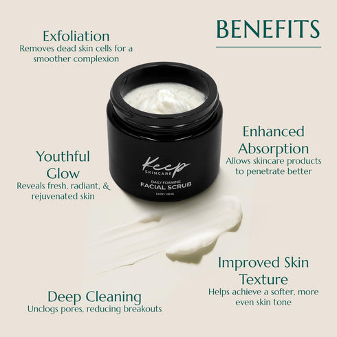 Daily Foaming Facial Scrub, Jojoba Oil, Argan Oil with Organic Sugar & Essential Oil Blend, Nourish Your Skin, Exfoliating Face Wash to Remove Dir...