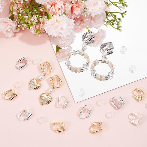 1 Box 36Pcs Brass Clip on Earrings Gold Clip on Earrings Converter Silver Painless with Comfort Pads Non Pierced Earring Components Clip Earring F...