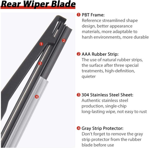 Replacement for 2004-2009 Lexus RX350 RX330 RX400h, Rear Windshield Back Wiper Arm blade Set - OTUAYAUTO Factory OEM Replacement 8524148050...