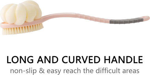 Shower Body Brush with Bristles and Large Pumpkin Loofah,Back Scrubber Bath Mesh Sponge with Anti-Slip Curved Long Handle for Skin Exfoliating,Mas...