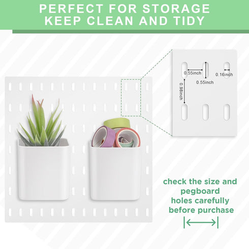 4 Pcs Pegboard Cups with Hooks, 2.9 x 3.5 x 3.2 Inch Pegboard Bins Accessories, Pegboard Containers Peg Board Organizer Cups for Garage Wall Kitch...